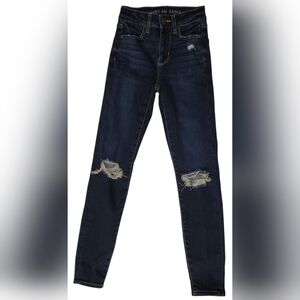 American Eagle Distressed Skinny Blue Jeans 000 Short